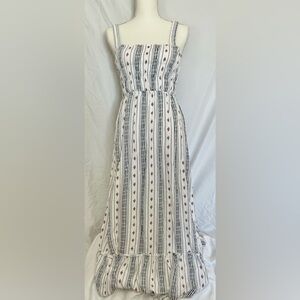 Japna Black and White Striped Maxi Dress with Red Details